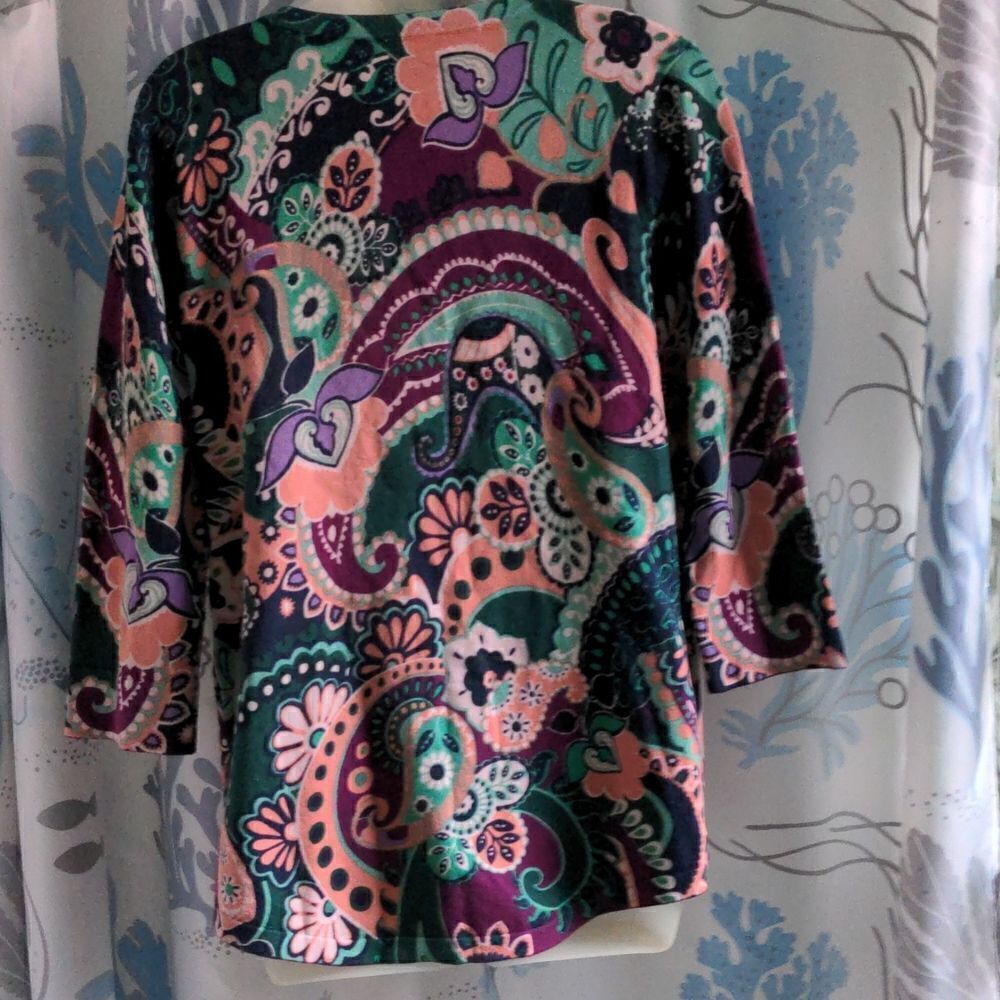 Isaac Mizrahi Live! Purple Paisley Cardigan Sweater 3/4 Length Sleeves, Sz S - Picture 5 of 11